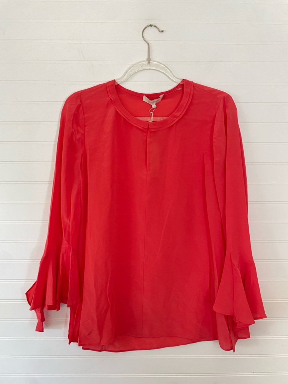 Mika Mindel Coral 100% Silk Bell Sleeve Blouse NEW Size Small